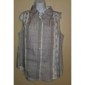 279  NEW SIZE 12W Wht/Blk Argyle/Diamonds Pattern Button Up Tank by Roamans